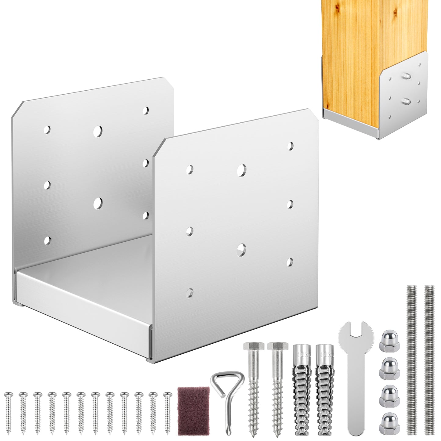 FMhotu 6"x 6" Post Base, Stainless Steel Adjustable Post Anchor Bracket(Internal 5.5 x 5.5), Adjustable Post Base for Pavilion Deck Porch Handrail Railing Support Decorative Anchor Plate