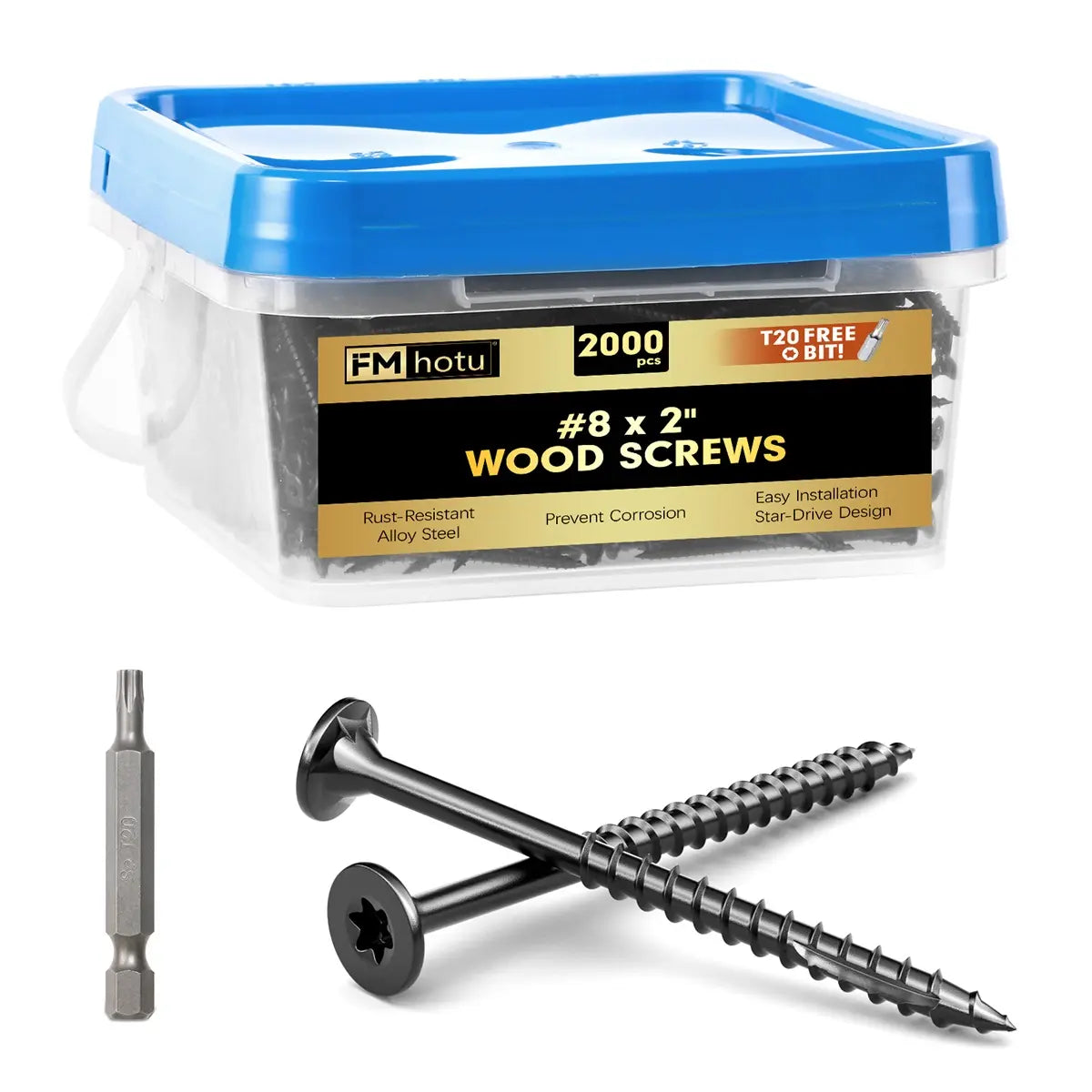 #8 x 2” Deck Screws, Star Drive Wood Screws, Black
