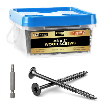 #8 x 2” Deck Screws, Star Drive Wood Screws, Black