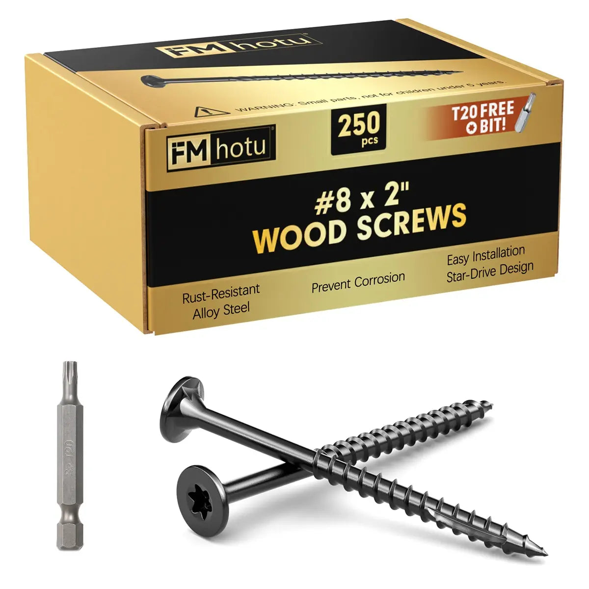 #8 x 2” Deck Screws, Star Drive Wood Screws, Black