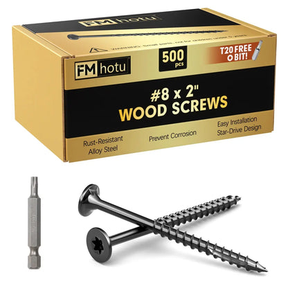 #8 x 2” Deck Screws, Star Drive Wood Screws, Black