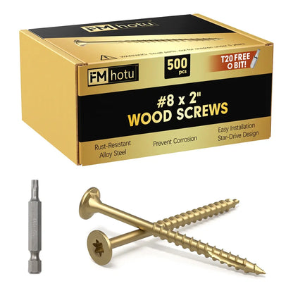 #8 x 2” Deck Screws, Star Drive Wood Screws, Gold
