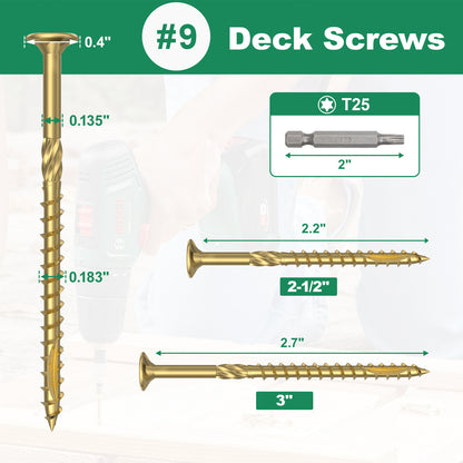 #9 x 3 Deck Screws, Star Drive Wood Screws