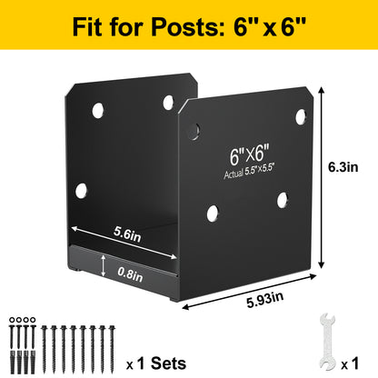 FMhotu 6x6 Stainless Steel Post Base,Internal 5.5 x 5.5 Anchor Bracket,Deck Concrete Support Anchor for Deck Railing, Fences, Mailboxes (1Pcs Black)