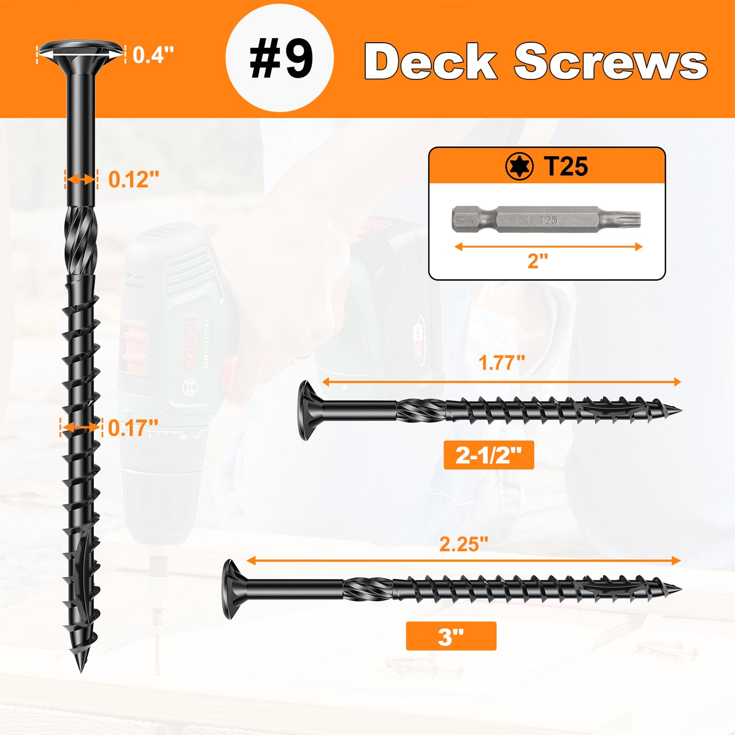 #9 x 3 Deck Screws, Star Drive Wood Screws