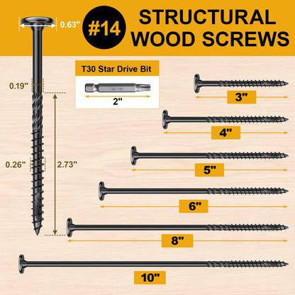 #14 x 5 Wood Structural Lag Screws Star Drive Decking Wood Screws, Rust Resistant Timber Screws for Timber/Log/Landscaping