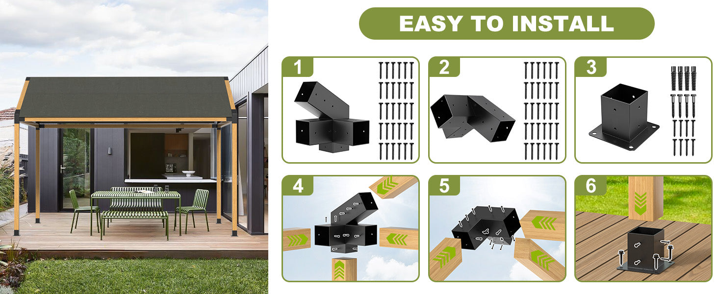 Pergola Kit, 30° Slanted Roof Bracket Set, Roof Wall Mount Extension Bracket Kit,4