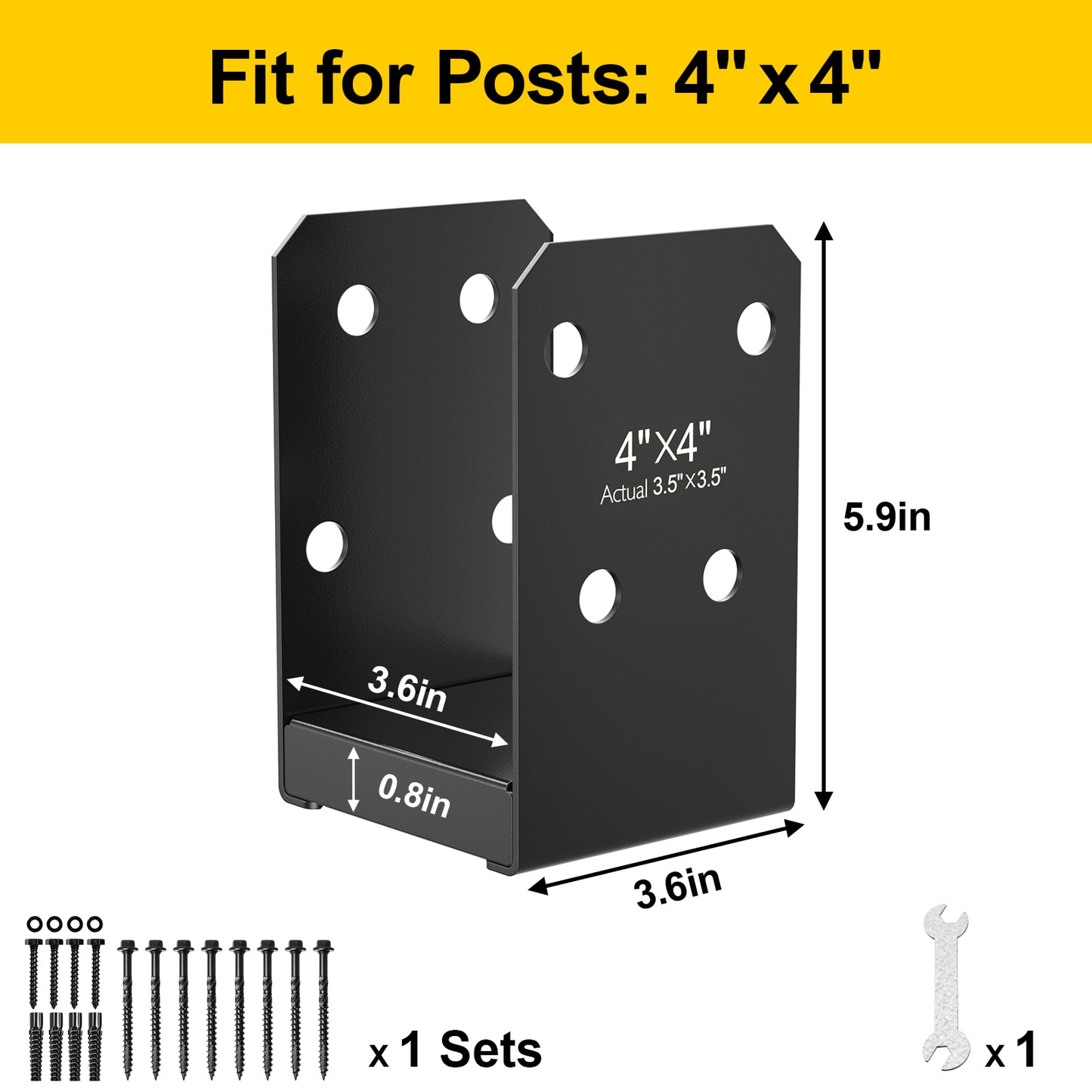 FMhotu 4x4 Stainless Steel Post Base,Internal 3.5 x 3.5 Anchor Bracket,Deck Concrete Support Anchor for Deck Railing, Fences, Mailboxes (4Pcs Black)