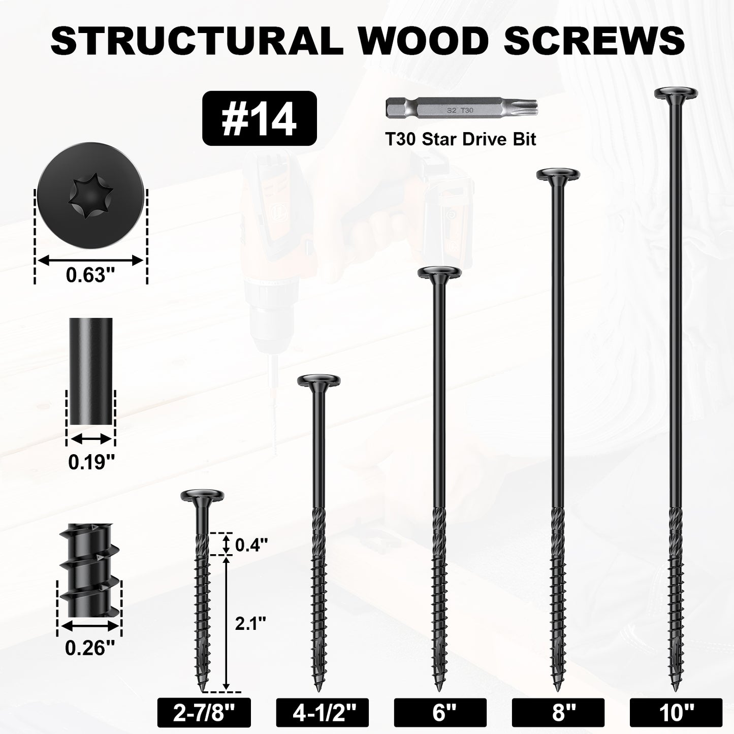 FMhotu 4-1/2 Inch Heavy-Duty Outdoor Deck Screws, Star Drive Decking Wood Screws, Rust Resistant Timber Screws for Timber/Log/Landscaping Wood (#14 x 4-1/2 Black)