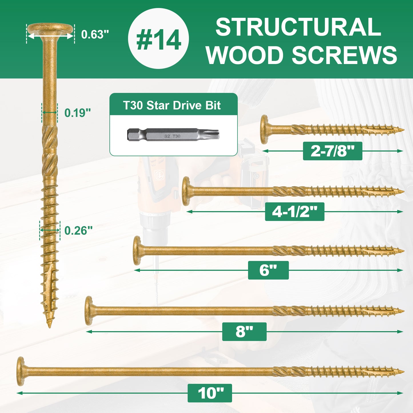 2-7/8 Inch Heavy-Duty Outdoor Deck Screws, Star Drive Decking Wood Screws, Rust Resistant Timber Screws for Timber/Log/Landscaping Wood (#14 x 2-7/8 Tan)