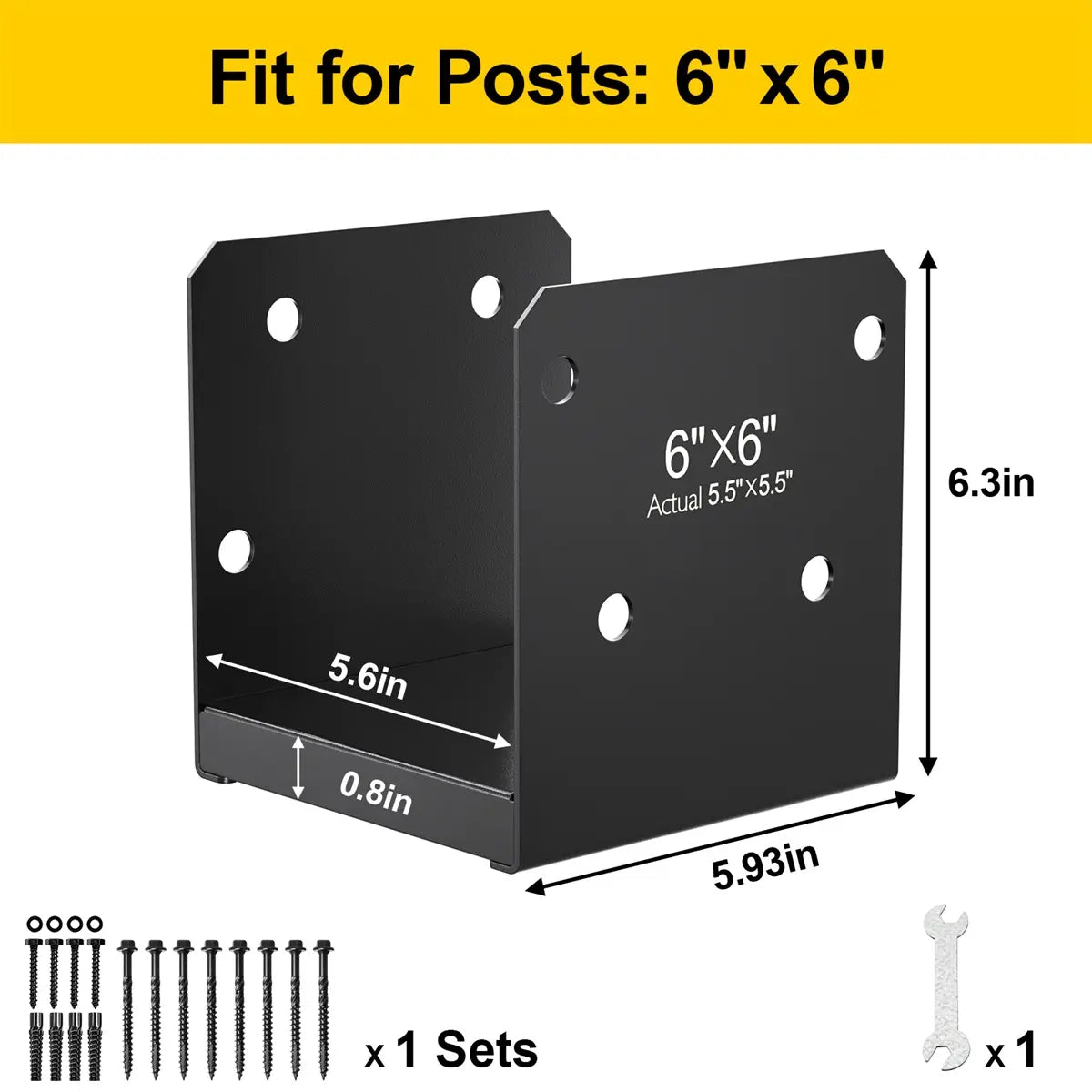 6x6 Stainless Steel Post Base, Deck Concrete Support Anchor Bracket