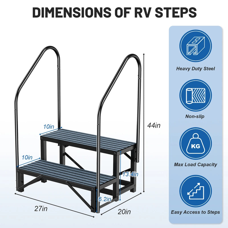 RV Steps with Handrail, 2 Steps with 2 Handrail Hot Tub Steps with Non-Slip Mats