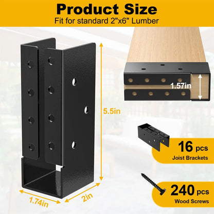 Concealed Joist Hanger, 2"x6" Outdoor Concealed-Flange Joist Bracket