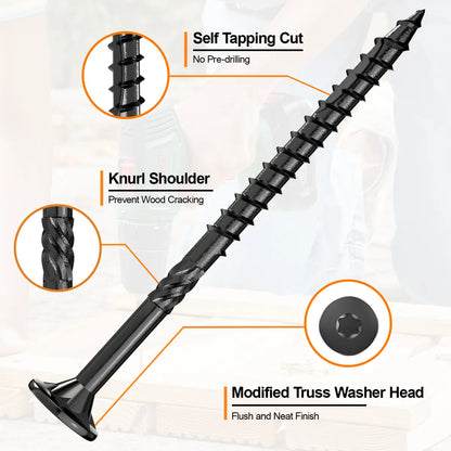 #8 x 2-1/2” Deck Screws, Star Drive Wood Screws, Black