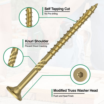 #8 x 2-1/2" Deck Screws, Star Drive Wood Screws, Rust Resistant Timber Screws for Timber/Log/Landscaping Wood, T20 Star Bit Included, Gold