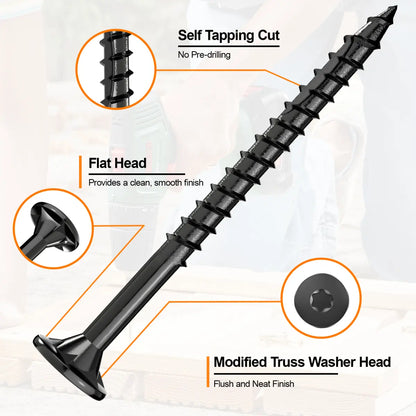 #8 x 2” Deck Screws, Star Drive Wood Screws, Black