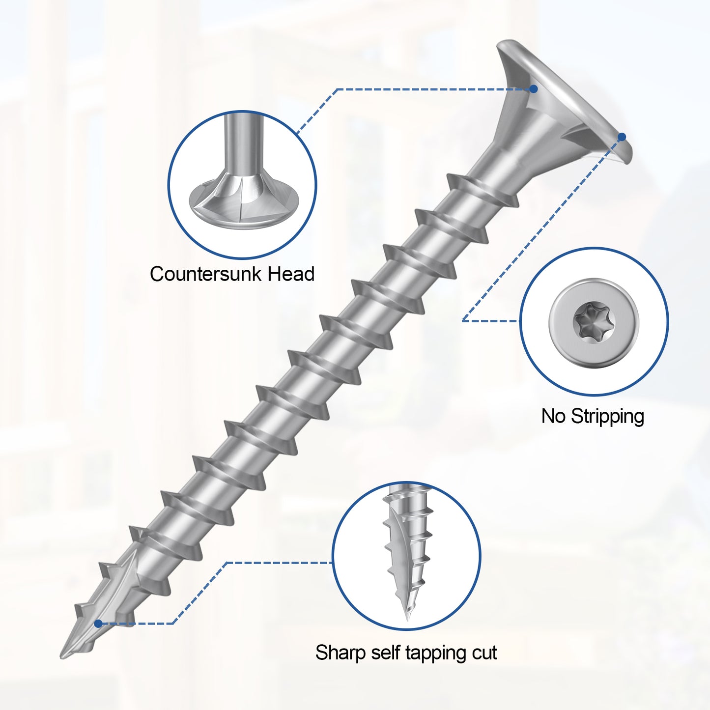#8 x 1" Stainless Steel Deck Screws, Deck Screws T20 Star Bit, 410 Grade Stainless Steel, Rust Resistant Timber Screws for Log Landscaping Wood