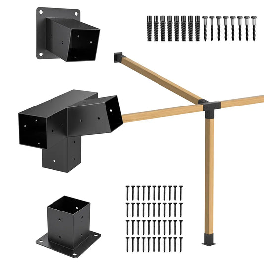 15° 3-Way 3Pcs Slanted Roof Pergola Bracket Set, 4"x4" Wall Mount Kit