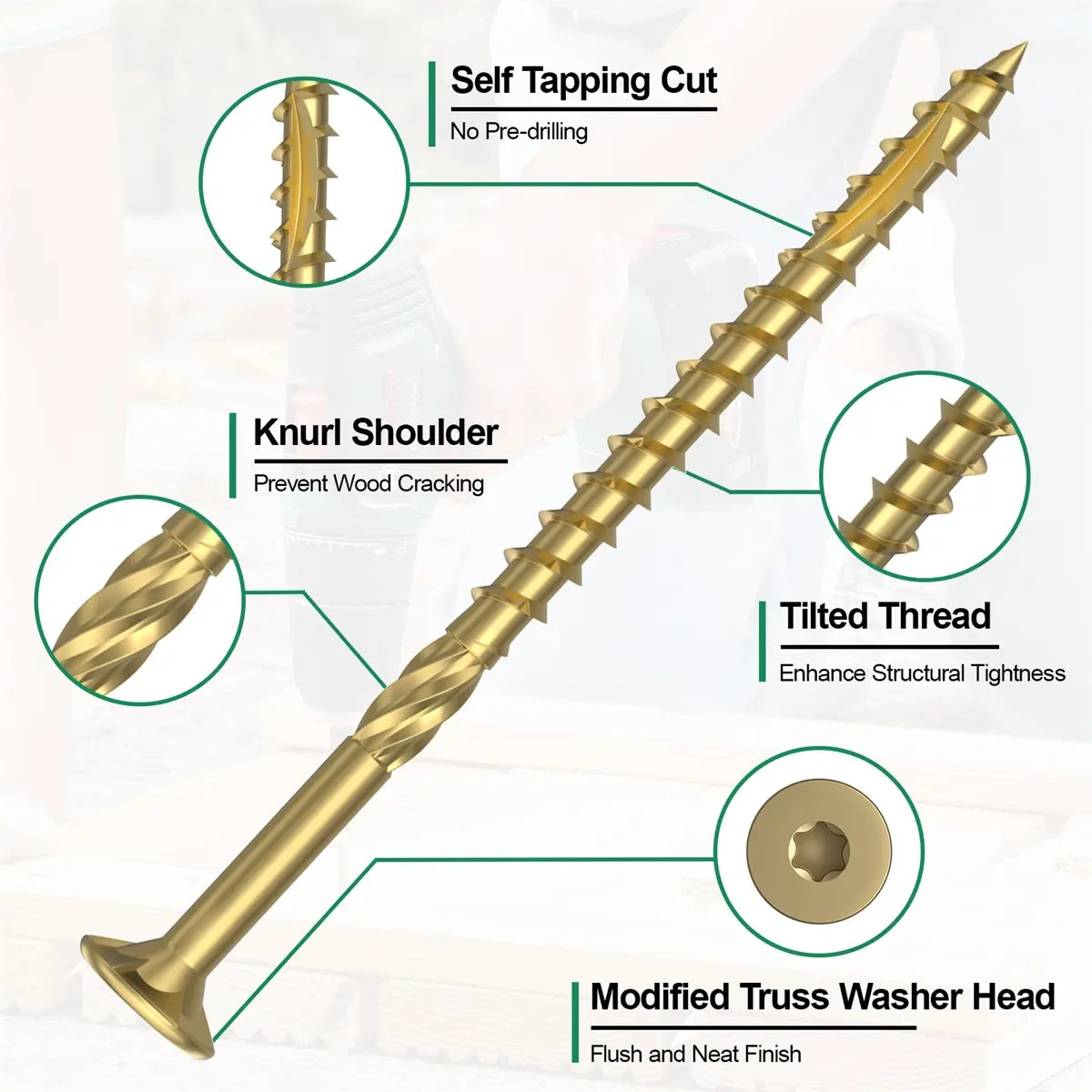 #9 x 2-1/2" Deck Screws, Star Drive Wood Screws, Gold