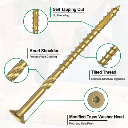 #9 x 2-1/2" Deck Screws, Star Drive Wood Screws, Gold
