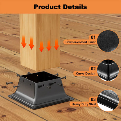 4x4 Post Base, Internal 3.6"x3.6" Heavy Duty Post Bracket