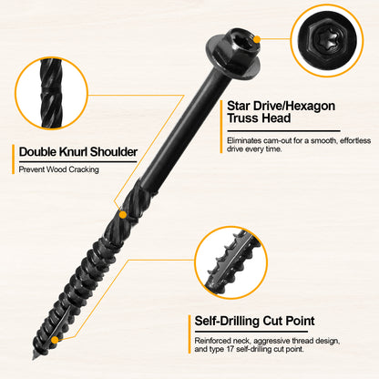 #14 x 10 Wood Structural Screws Hex Head Lag Screws, Rust Resistant Timber Screws for Timber/Log/Landscaping Wood (Black)