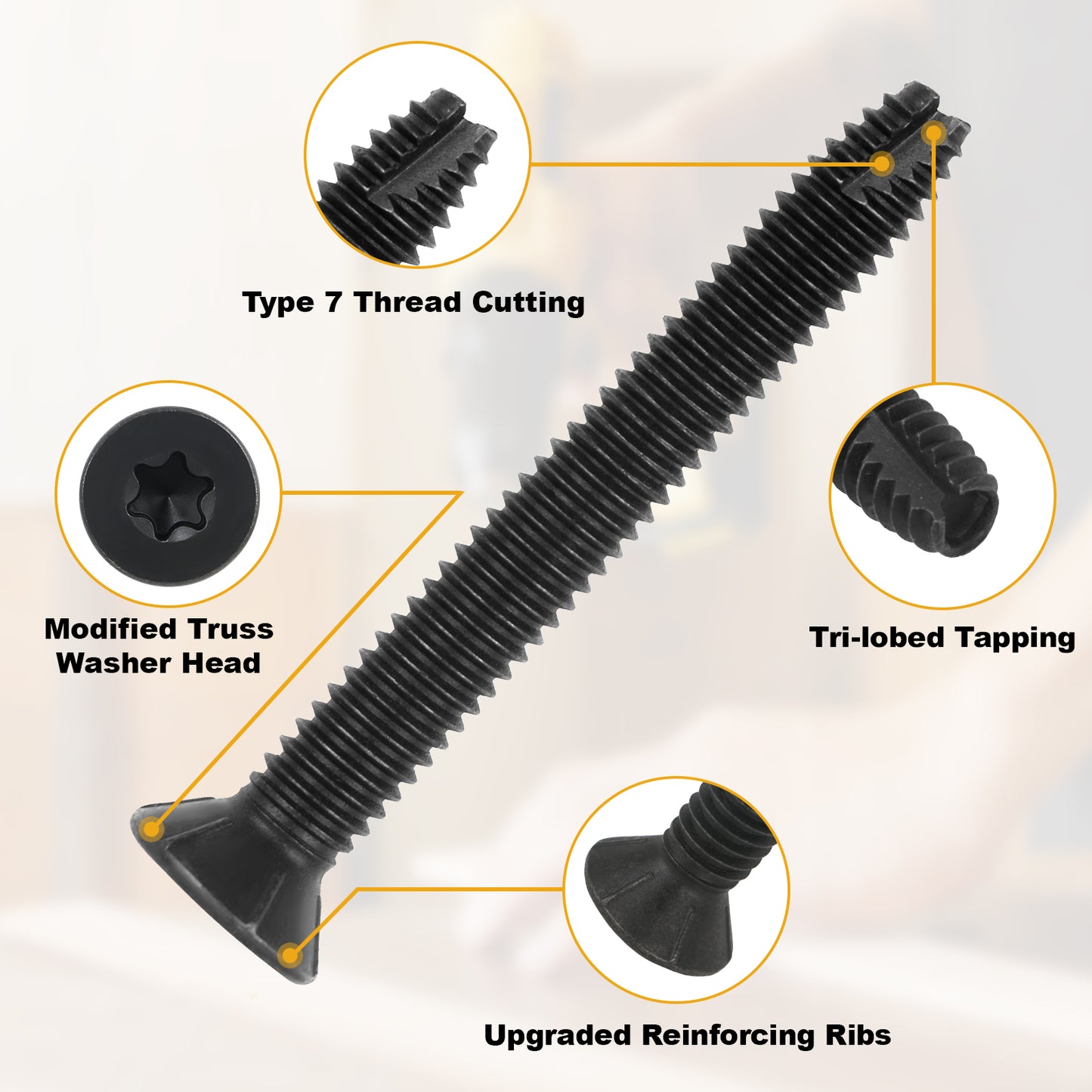 1/4-20 x 2-1/2" Flat Head Thread Cutting Self Drilling Deck Screws, Type 7, Star Drive T-30, Steel Floorboard Thread Cutting Screws for Wood & Metal