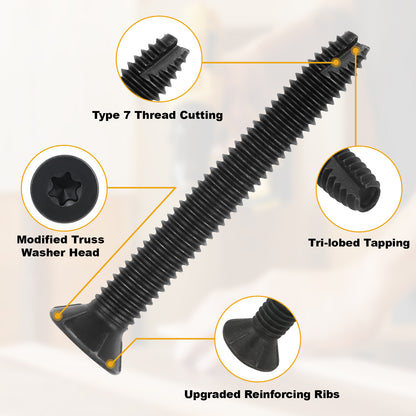 1/4-20 x 2-1/2" Flat Head Thread Cutting Self Drilling Deck Screws, Type 7, Star Drive T-30, Steel Floorboard Thread Cutting Screws for Wood & Metal