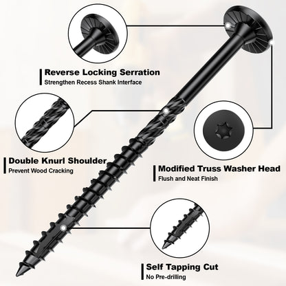 FMhotu #14 Heavy-Duty Wood Screws, Star Drive Deck Screws, Rust Resistant Timber Screws for Timber/Log/Landscaping Wood (10 Inch,Black)