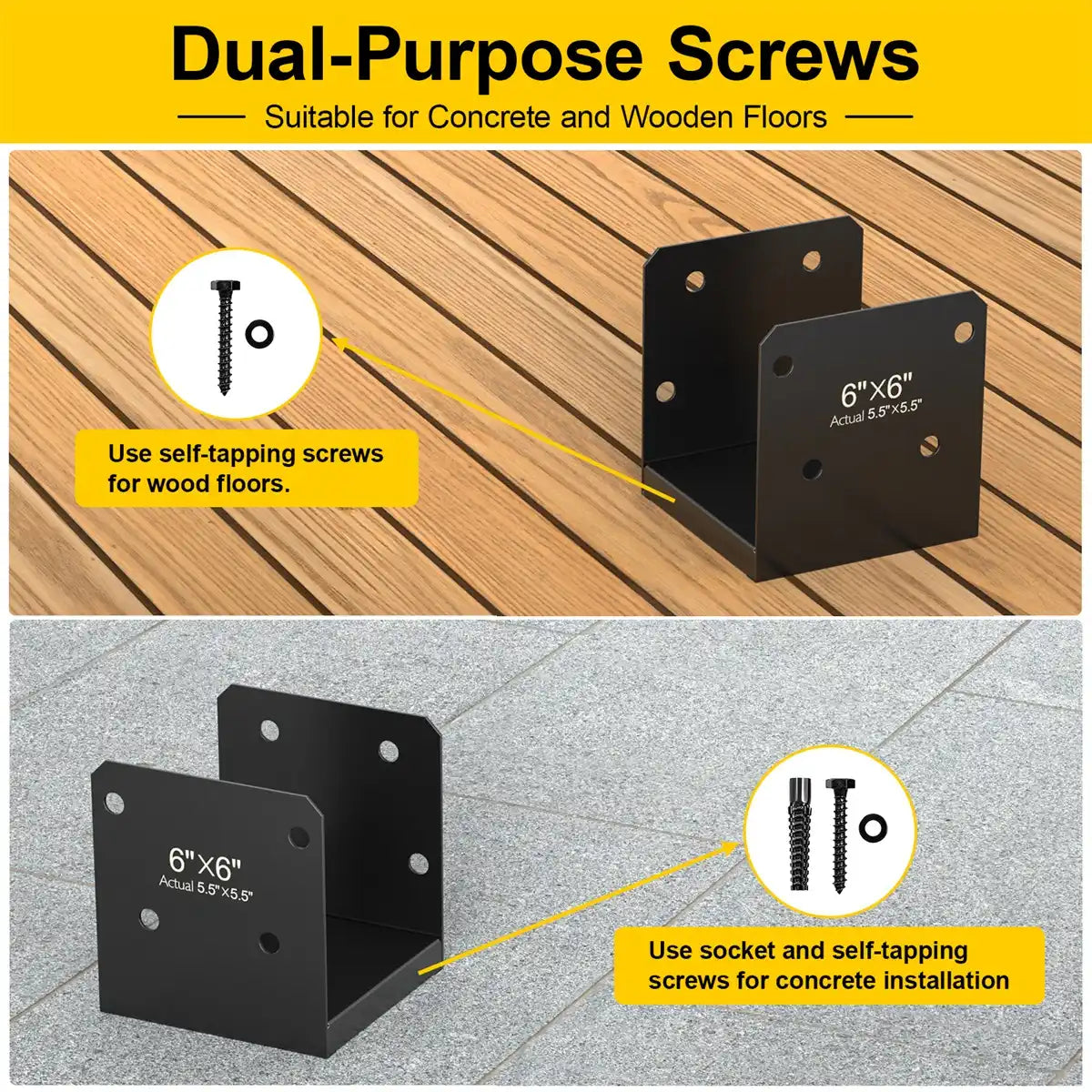 6x6 Stainless Steel Post Base, Deck Concrete Support Anchor Bracket