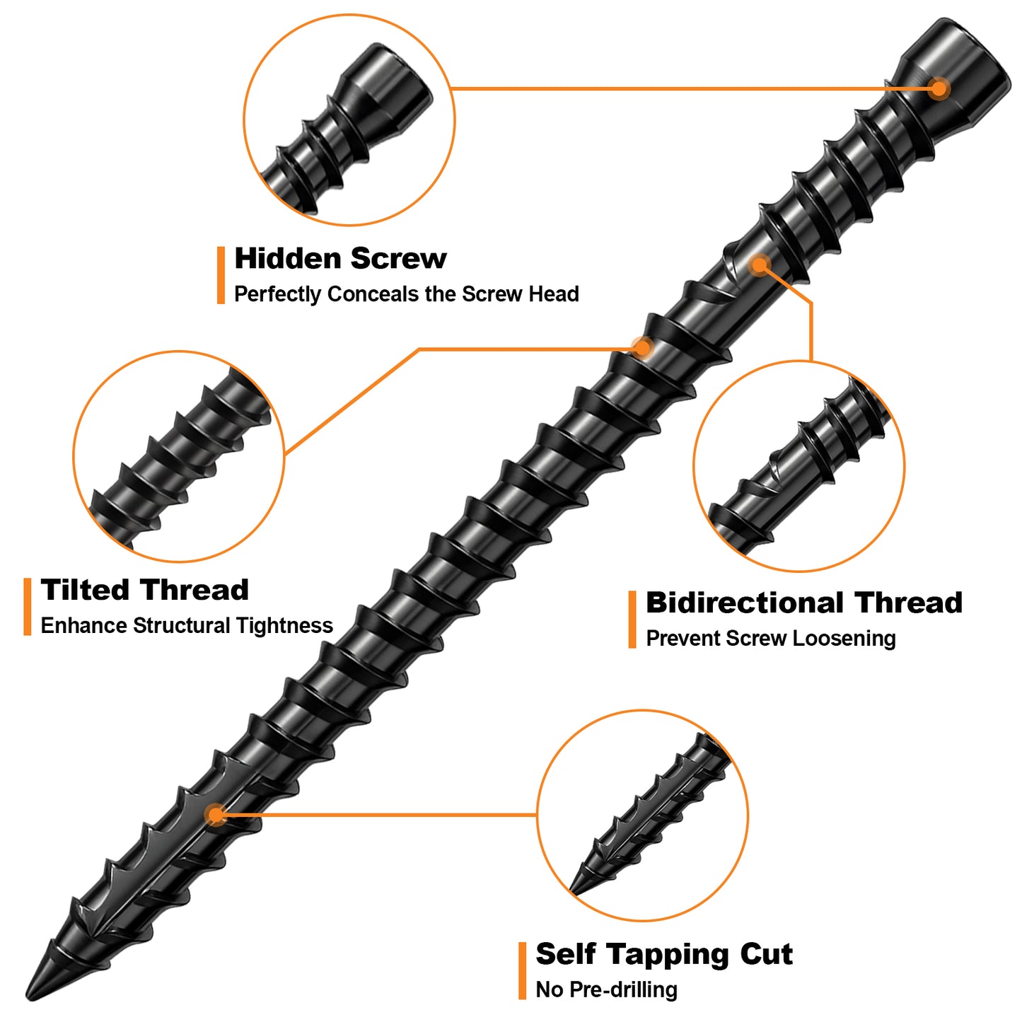 FMhotu #10 x 1-7/8" Hidden Deck Screws, Star Drive Countersunk Wood Screws, Rust Resistant Timber Screws, T15 Star Bit Included, Black