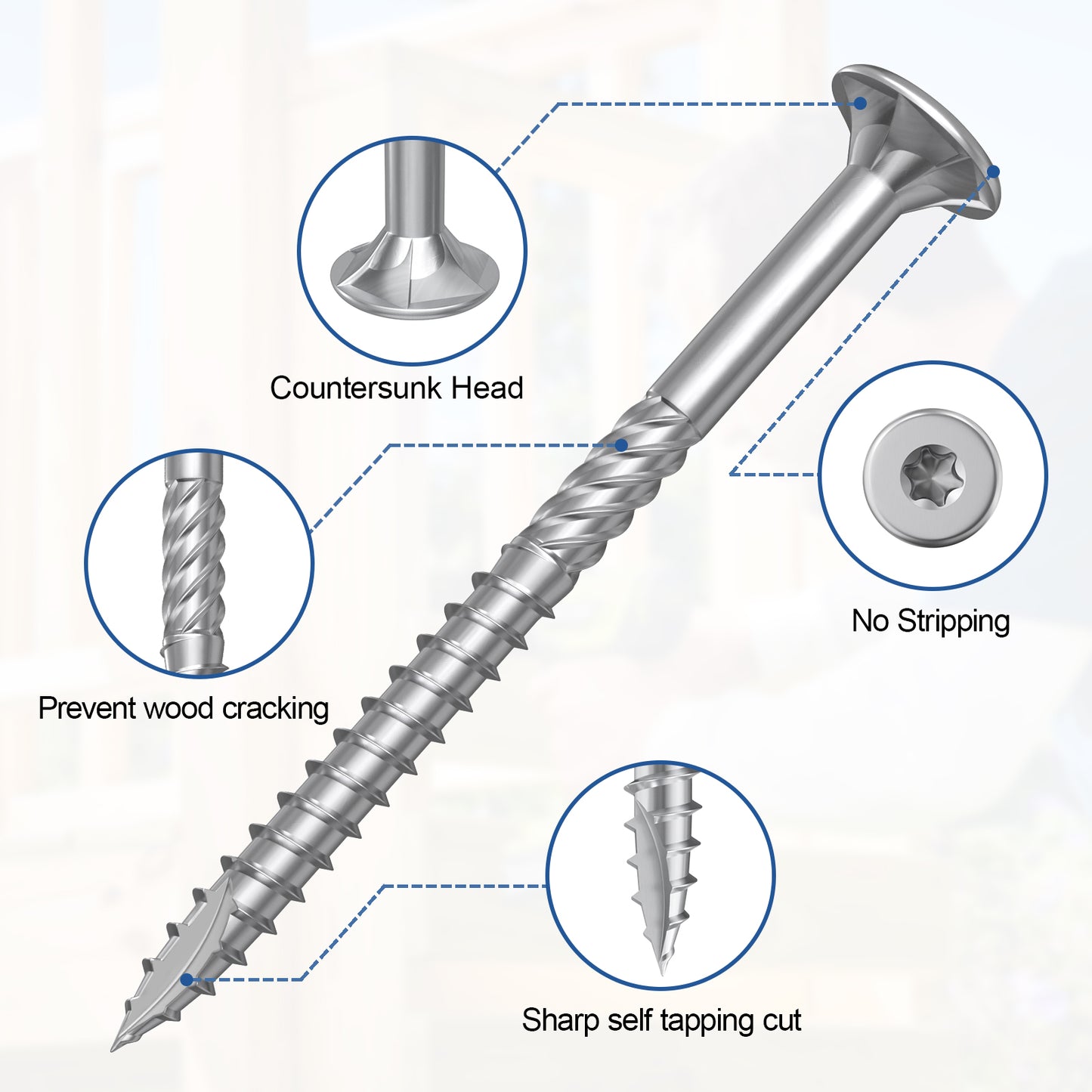 #10 x 3.5" Stainless Steel Deck Screws, Deck Screws T25 Star Bit, 410 Grade Stainless Steel, Rust Resistant Timber Screws for Log Landscaping Wood