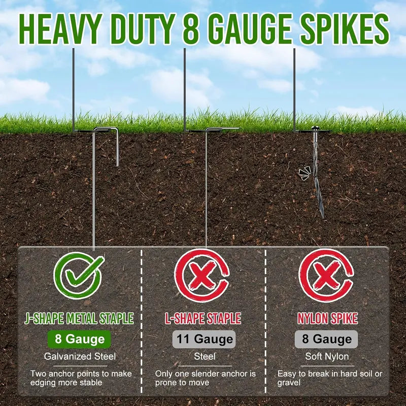 3-Inch Landscape Edging with Metal Spikes, Blck