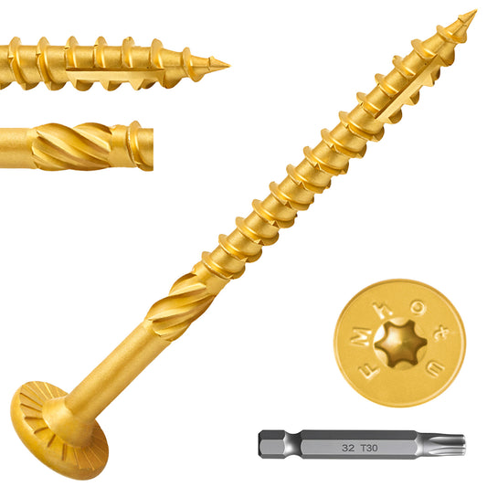 #14 x 3 Inch Wood Structural Lag Screws Star Drive Decking Wood Screws, Rust Resistant Timber Screws for Timber/Log/Landscaping (Yellow)