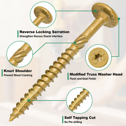 2-7/8 Inch Heavy-Duty Outdoor Deck Screws, Star Drive Decking Wood Screws, Rust Resistant Timber Screws for Timber/Log/Landscaping Wood (#14 x 2-7/8 Tan)