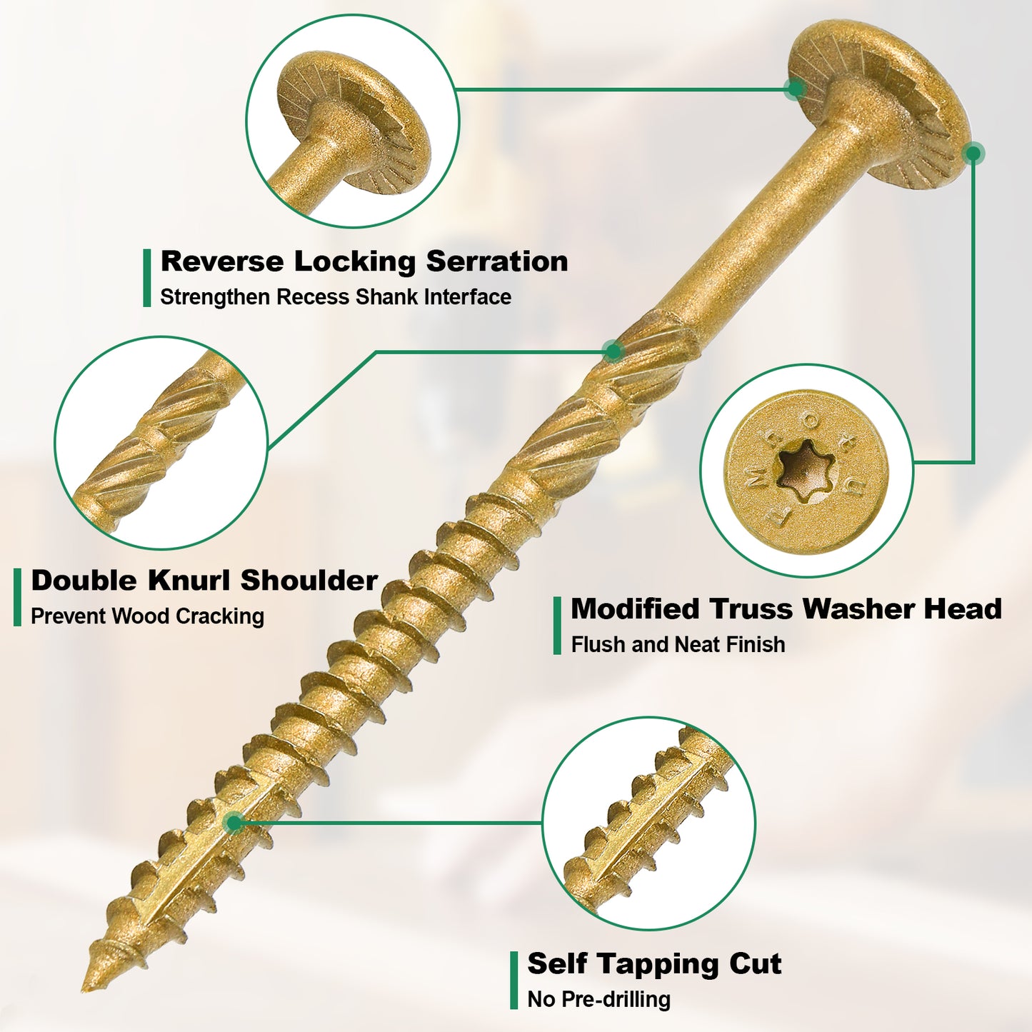 2-7/8 Inch Heavy-Duty Outdoor Deck Screws, Star Drive Decking Wood Screws, Rust Resistant Timber Screws for Timber/Log/Landscaping Wood (#14 x 2-7/8 Tan)