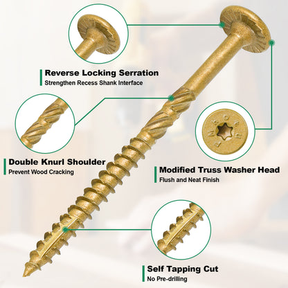 2-7/8 Inch Heavy-Duty Outdoor Deck Screws, Star Drive Decking Wood Screws, Rust Resistant Timber Screws for Timber/Log/Landscaping Wood (#14 x 2-7/8 Tan)