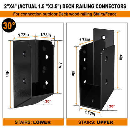FMhotu 30° Stair Angle Stainless Steel Deck Railing Brackets Connectors for 2"x4" (Actual 1.5"x3.5") Railing Wood Post Stair Fence Railing Connectors with Coated Wood Screws