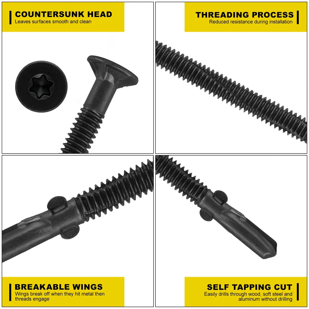 #14 x 3-1/4 Self-Tapping Trailer Deck Screws, T25 Star Bits Screws, Black