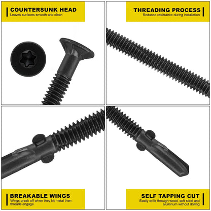 #14 x 3-1/4 Self-Tapping Trailer Deck Screws, T25 Star Bits Screws, Black