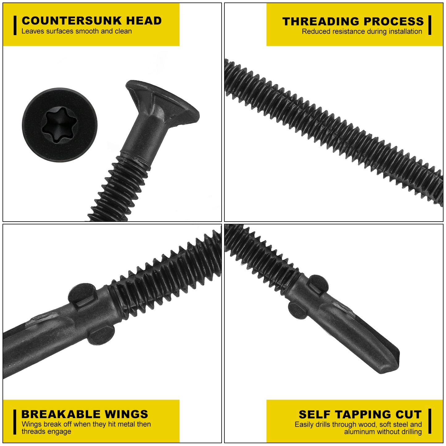 FMhotu #14 x 3-1/4" Trailer Deck Screws, Self-Tapping Sheet Wood Metal Screw, T25 Star Bits Reamer Tek Screws for Trailers, for Attaching Wood to Steel, Black
