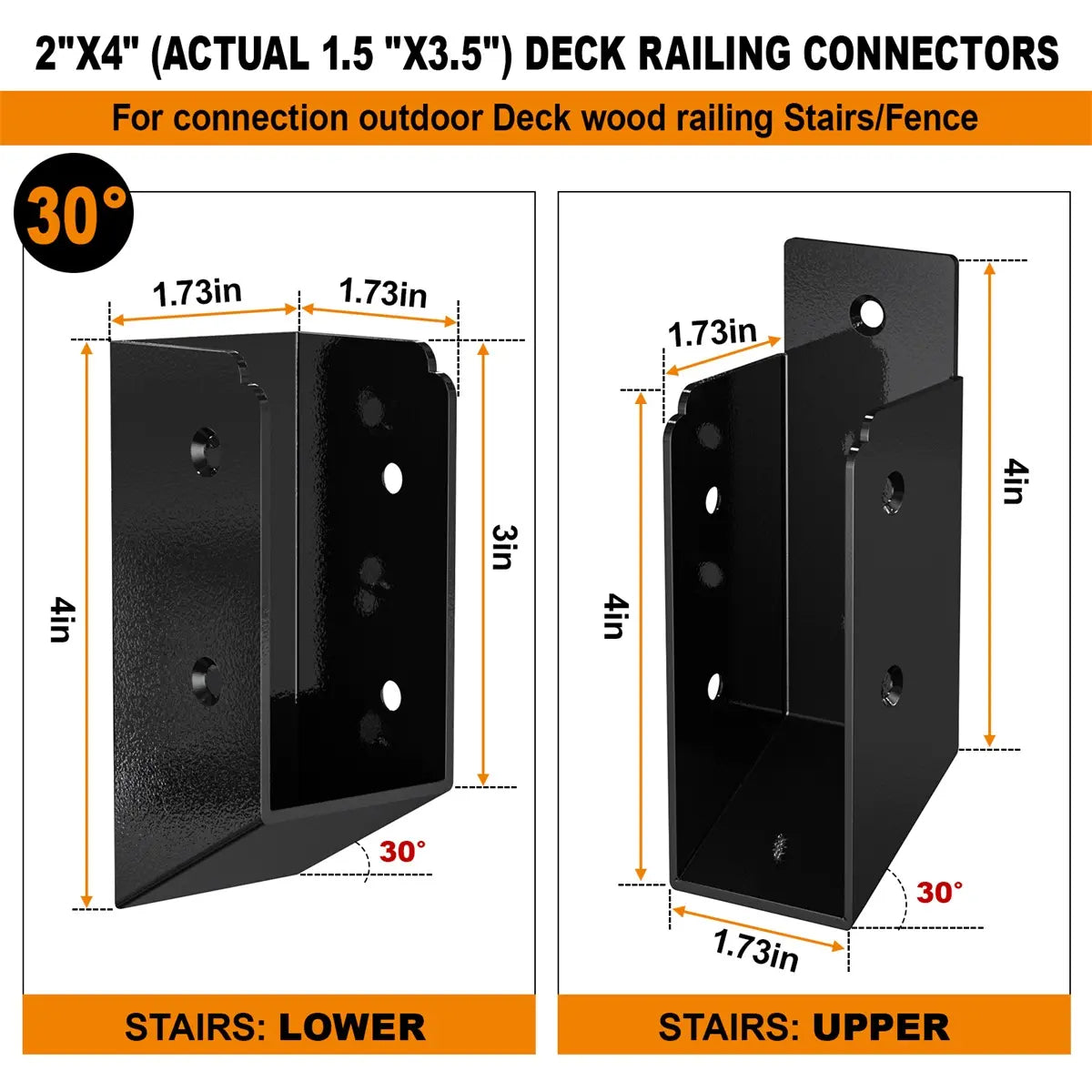 12 Pair, 30° Stair Angle Stainless Steel Deck Railing Brackets Connectors, 2"x4"