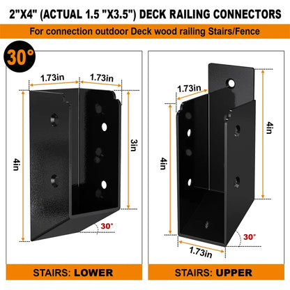 12 Pair, 30° Stair Angle Stainless Steel Deck Railing Brackets Connectors, 2"x4"