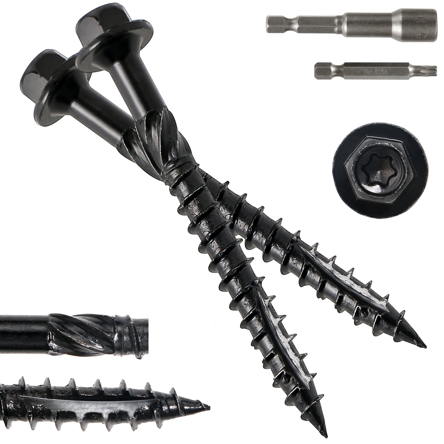 #14 x 3 Wood Structural Screws Hex Head Lag Screws, Rust Resistant Timber Screws for Timber/Log/Landscaping Wood (Black)