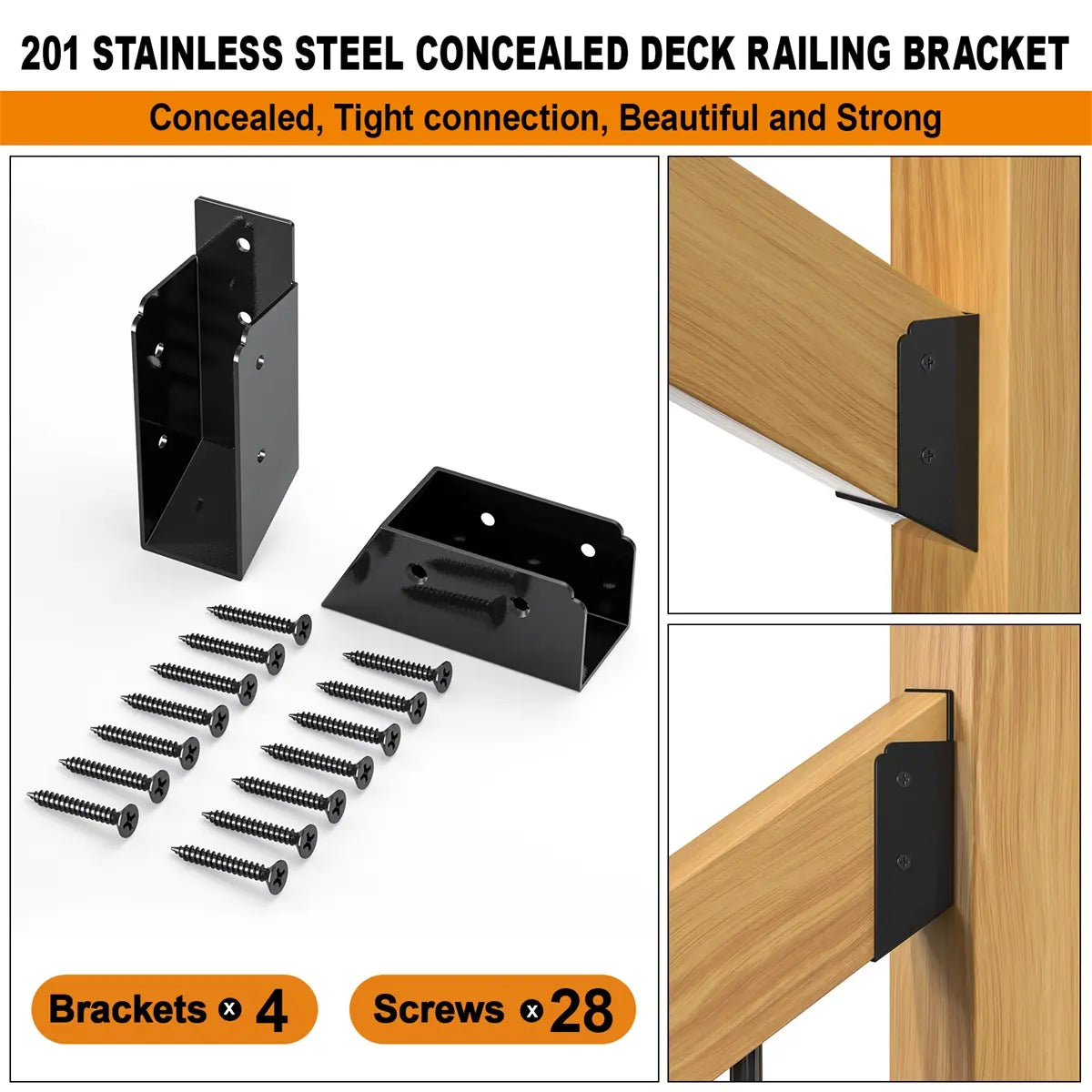 2 Pair, 30° Stair Angle Stainless Steel Deck Railing Brackets Connectors, 2"x4"