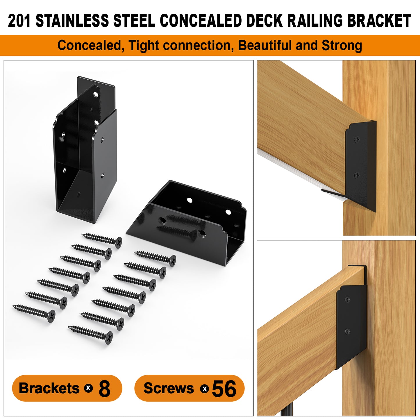 FMhotu 30° Stair Angle Stainless Steel Deck Railing Brackets Connectors for 2"x4" (Actual 1.5"x3.5") Railing Wood Post Stair Fence Railing Connectors with Coated Wood Screws