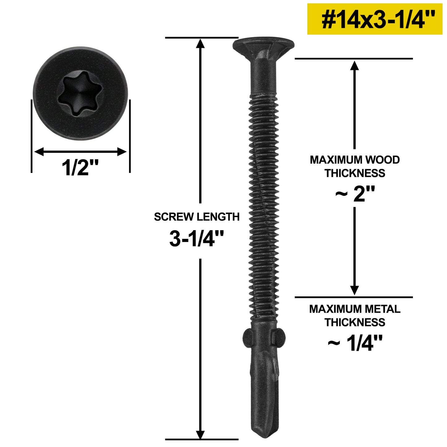 FMhotu #14 x 3-1/4" Trailer Deck Screws, Self-Tapping Sheet Wood Metal Screw, T25 Star Bits Reamer Tek Screws for Trailers, for Attaching Wood to Steel, Black