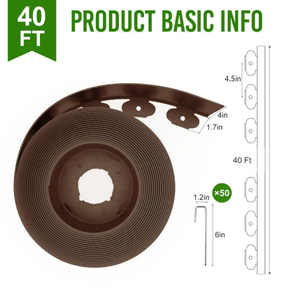 4-Inch Landscape Edging with Metal Spikes, Brown
