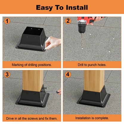 FMhotu 4x4 Post Base, Internal 3.6"x3.6" Heavy Duty Powder-Coated Steel Post Bracket Fit for Standard Wood Post Anchor, Decking Post Base for Deck Porch Handrail Railing Support with Screws