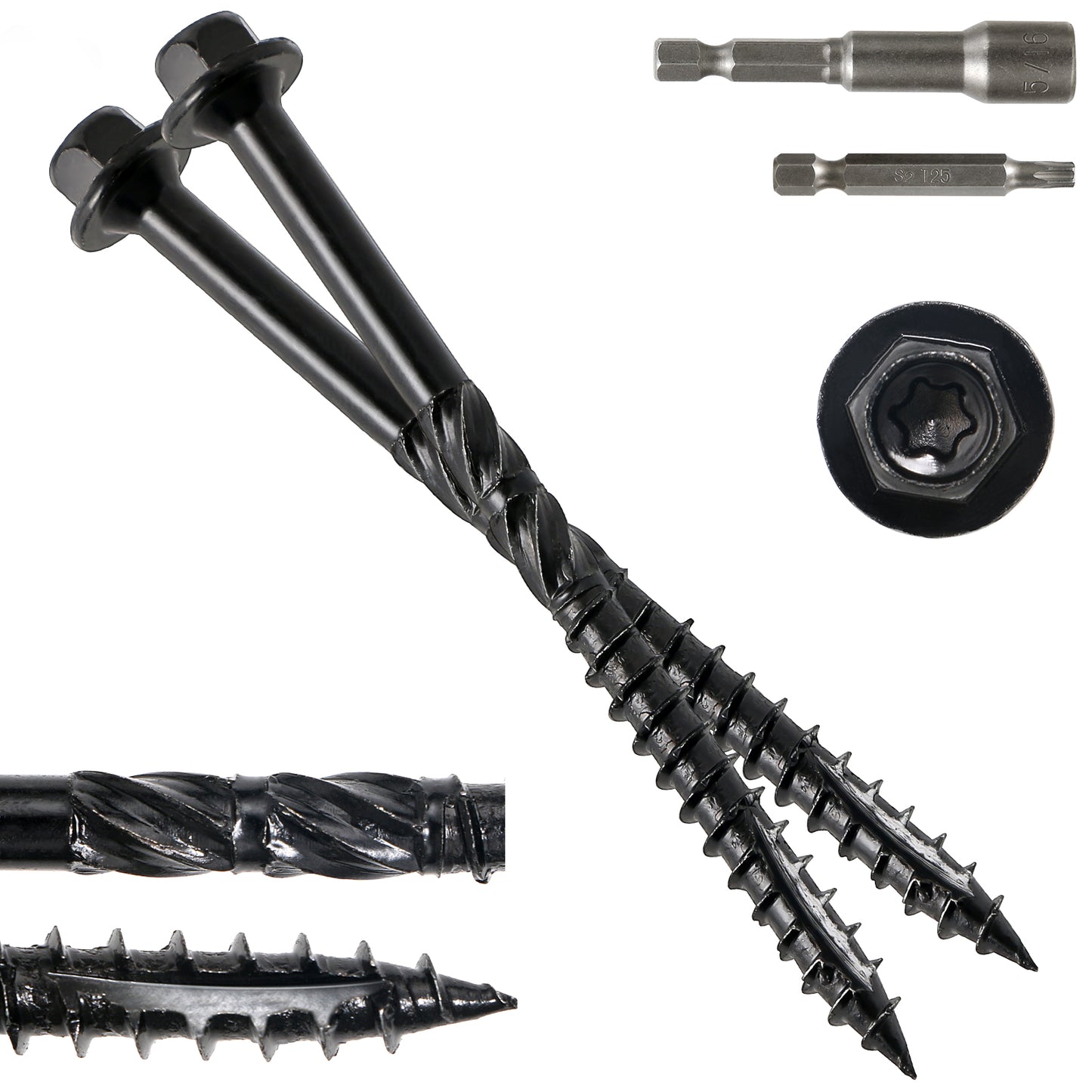 #14 x 4 Wood Structural Screws Hex Head Lag Screws, Rust Resistant Timber Screws for Timber/Log/Landscaping Wood (Black)
